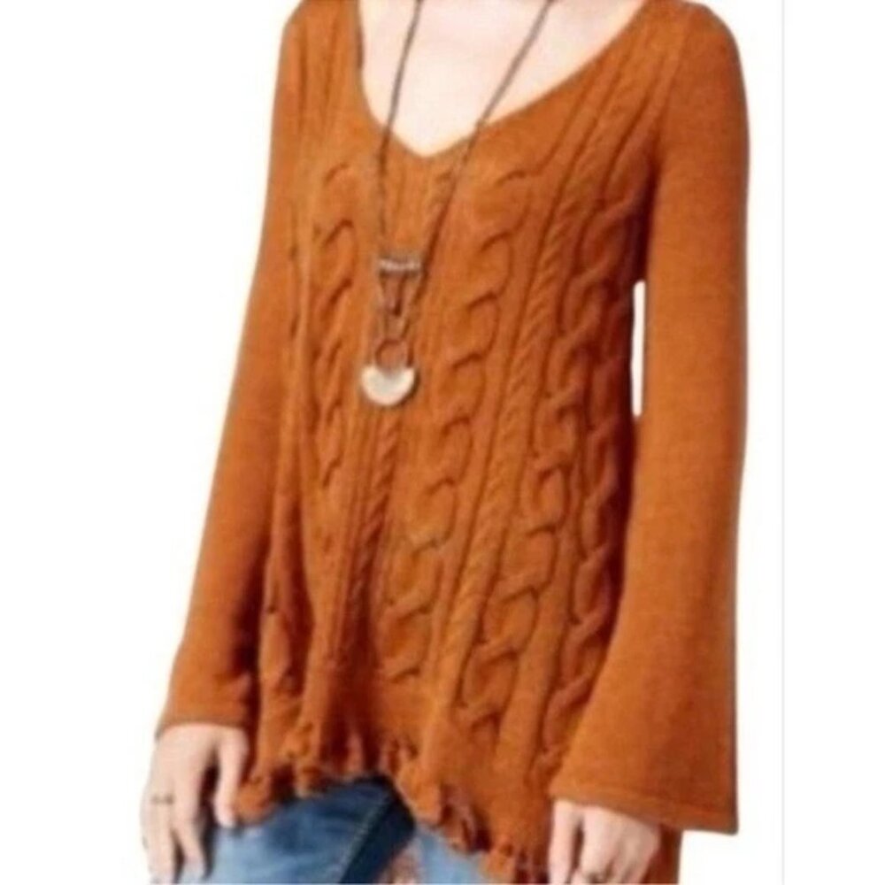 Free People Waterfall Sweater – Honey (Warm Golden Rust) Size M– Alpaca Blend - Picture 2 of 5